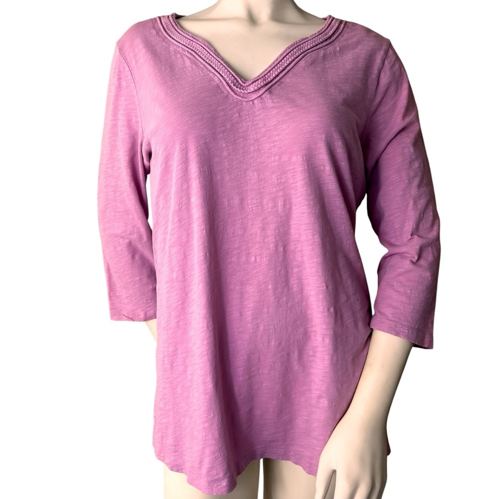 L.L. Bean Women's Medium Cotton Blend Dusty Rose V-Neck Tunic 3/4 Sleeve